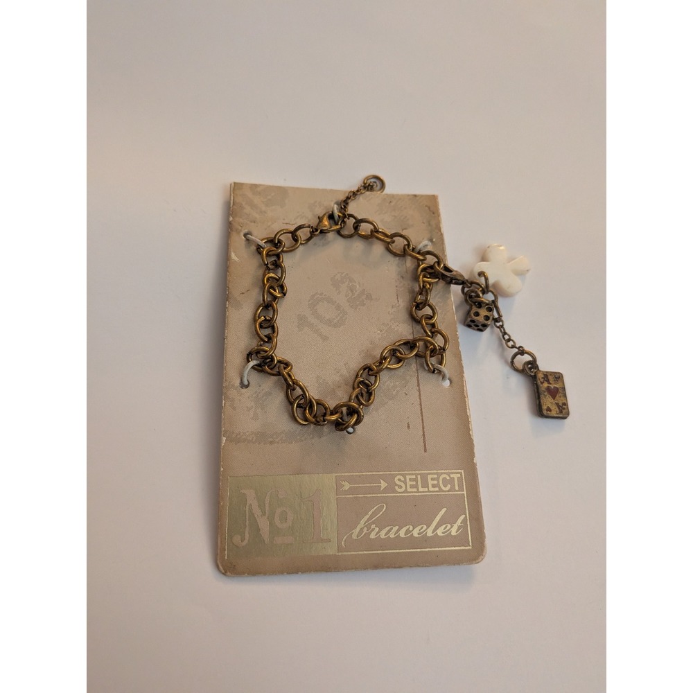 Vintage Style Gold Tone Charm Bracelet Dice Clover Ace of Hearts Gambling Luck